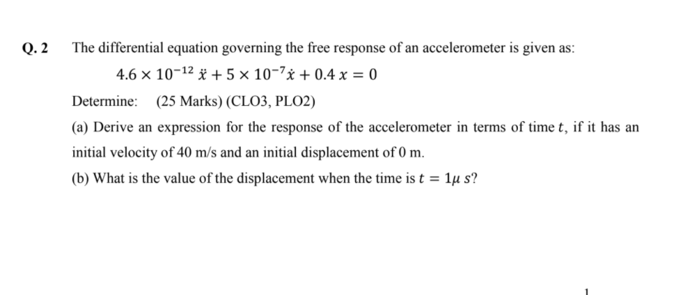 Solved Q 2 The Differential Equation Governing The Free Chegg Com