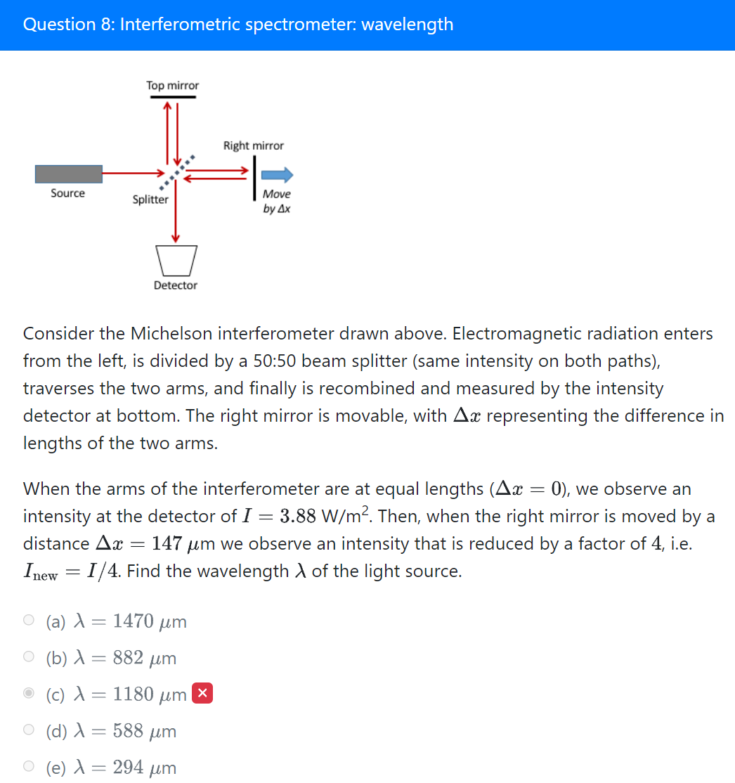 Solved Question 8 Interferometric spectrometer wavelength