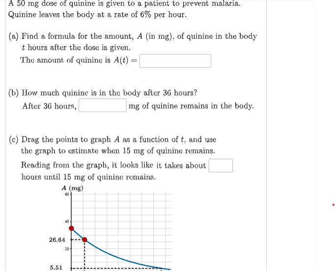 Solved A 50mg dose of quinine is given to a patient to