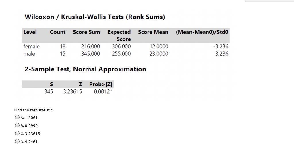 Kruskal-Wallis Tests (Rank Sums 