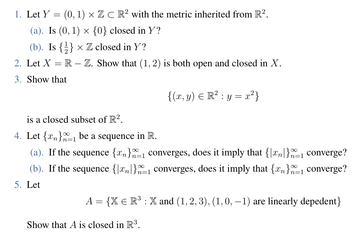 Solved 1. Let Y=(0,1)×Z⊂R2 with the metric inherited from | Chegg.com