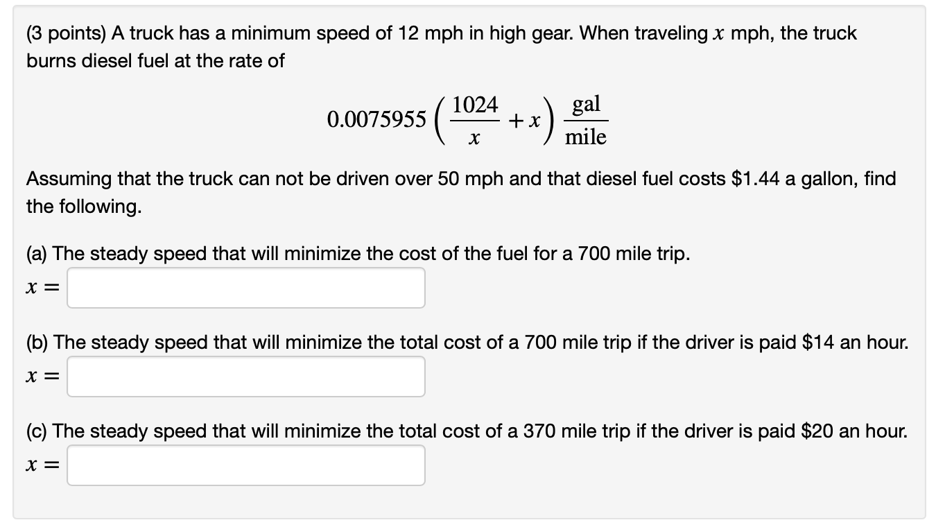 Solved 3 Points A Truck Has A Minimum Speed Of 12 Mph In Chegg Solved 3 Points A Truck Has A Minimum Speed Of 12 Mph In Chegg