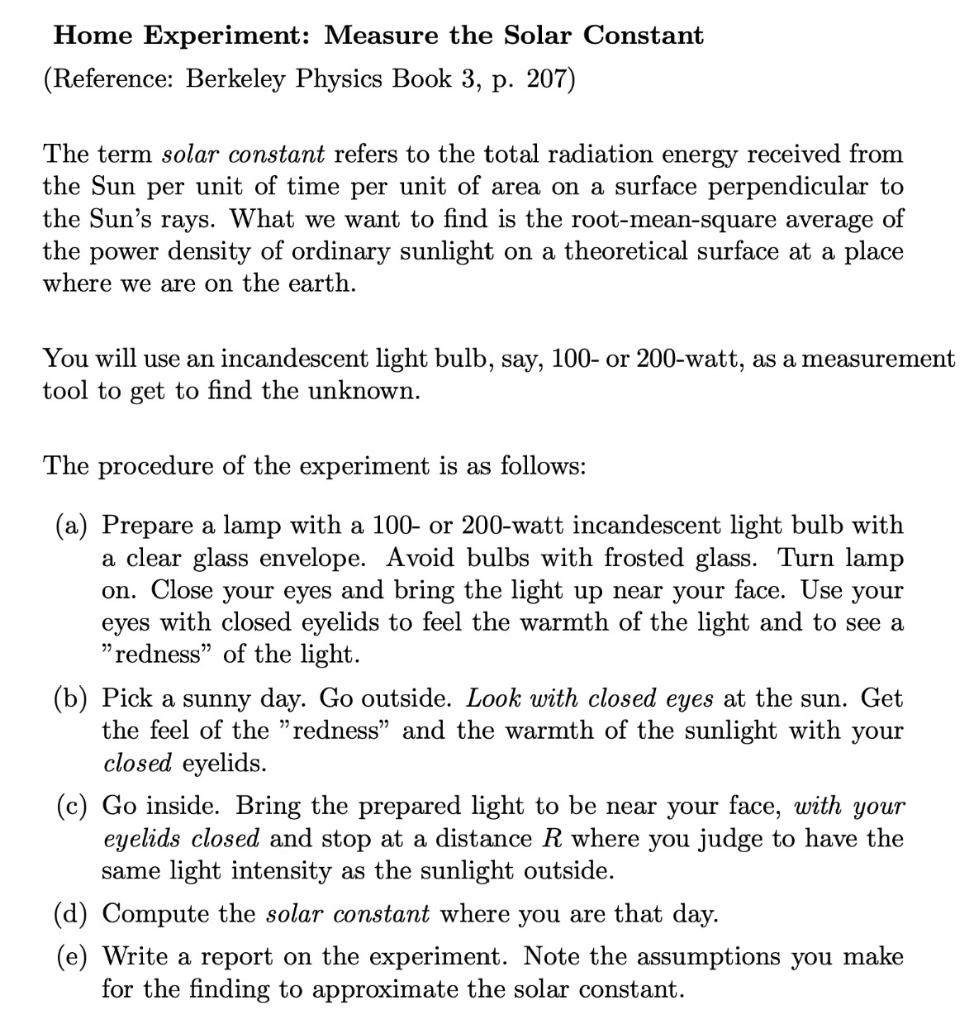 solar constant experiment