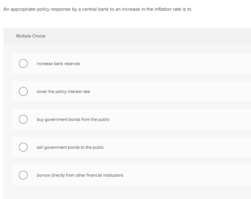 Solved An appropriate policy response by a central bank to | Chegg.com