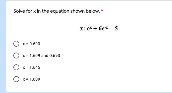 Solved Solve for x in the equation shown below.* x: ex + | Chegg.com