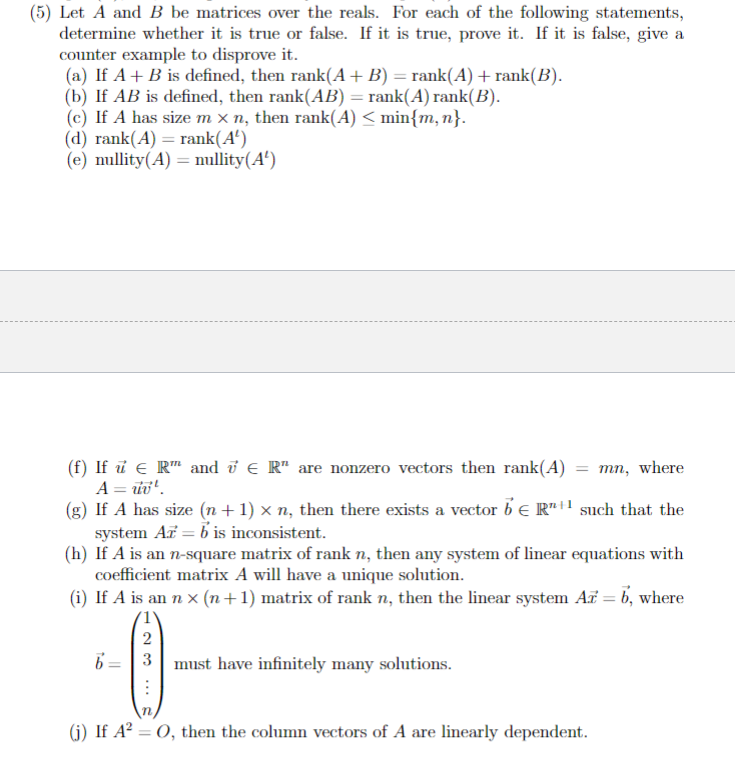 (5) Let A And B Be Matrices Over The Reals. For Each | Chegg.com