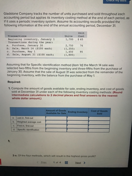 Solved Check My Work Gladstone Company Tracks The Number Of Chegg Com