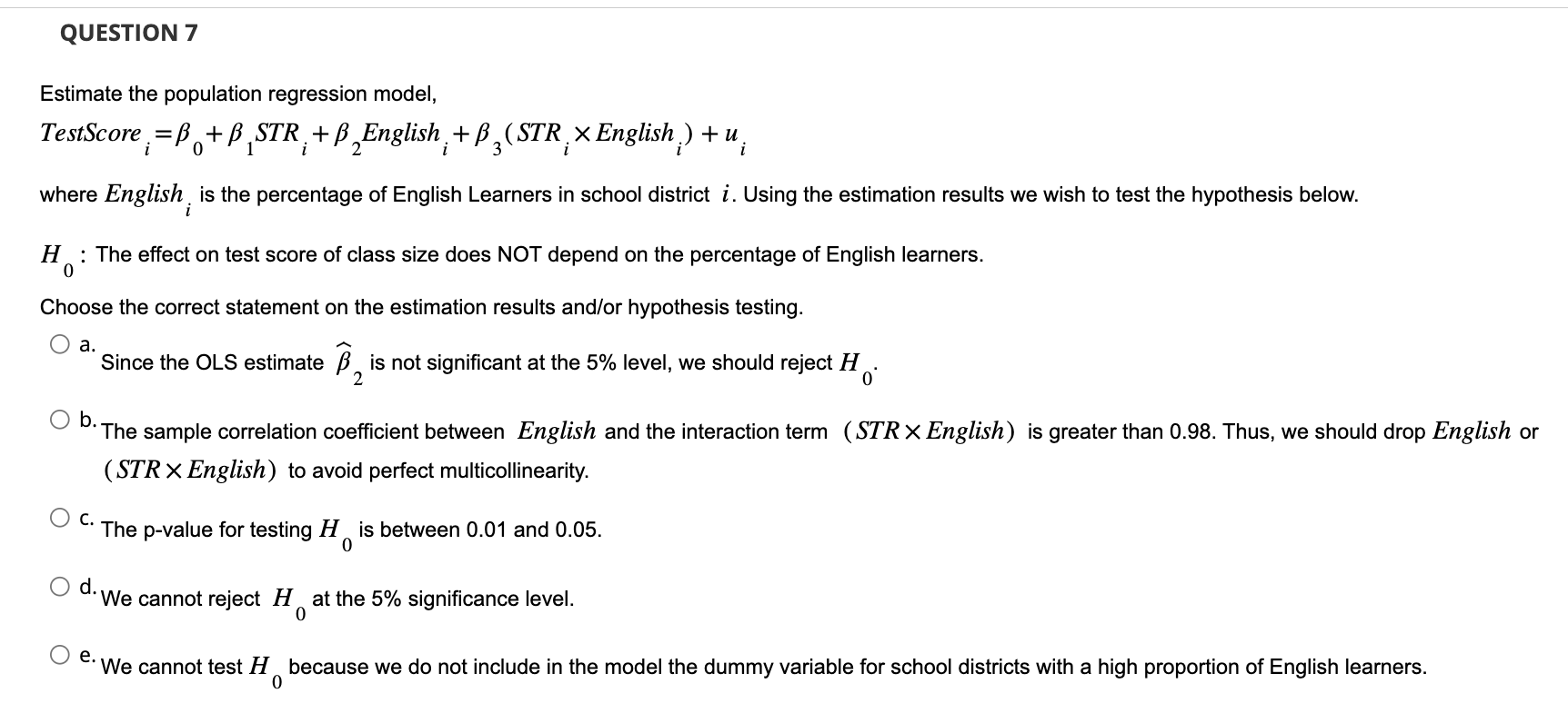 Solved Estimate the population regression model, TestScore