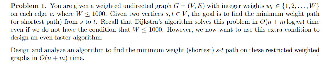 Solved Problem 1. You are given a weighted undirected graph | Chegg.com