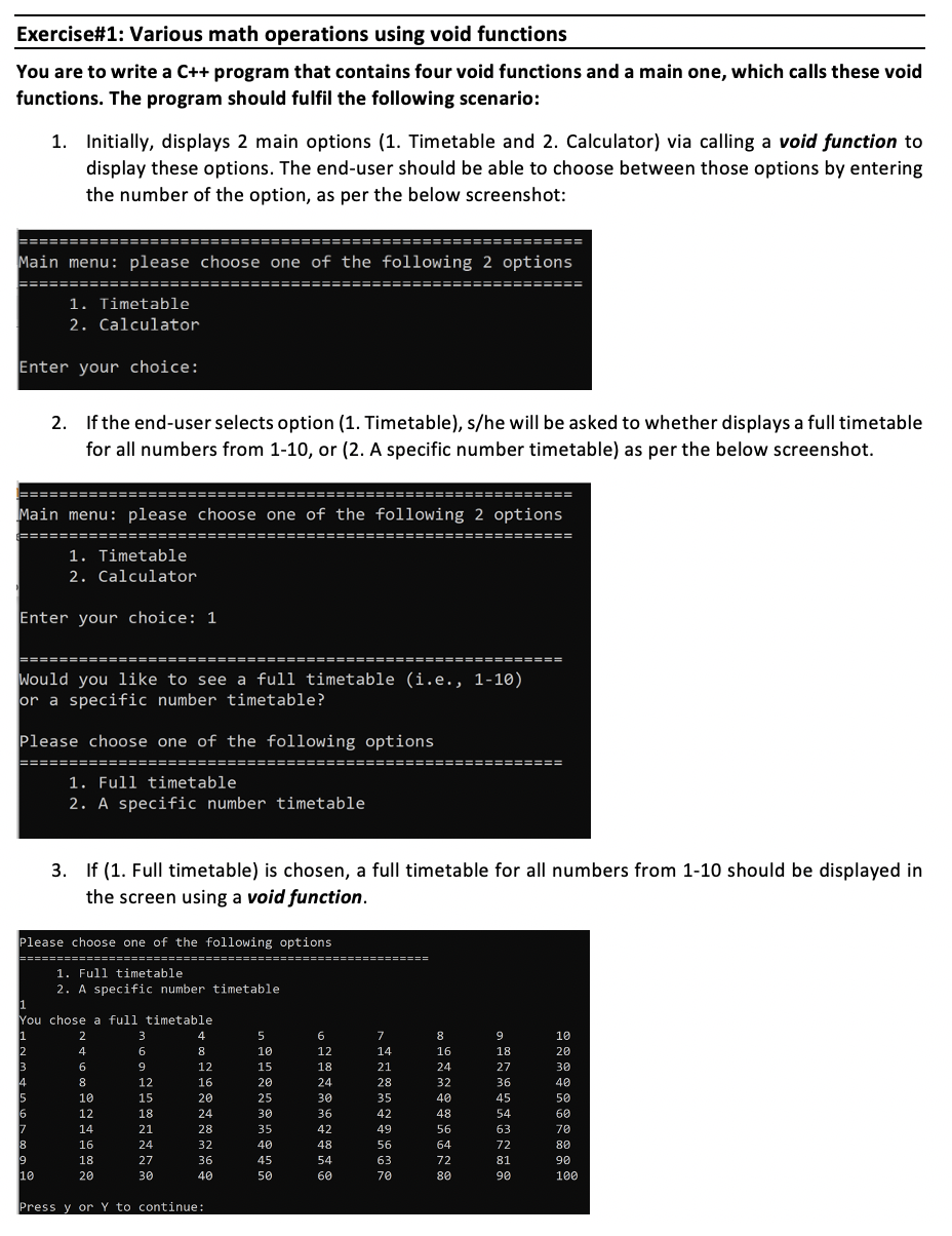Solved Exercise#1: Various math operations using void | Chegg.com