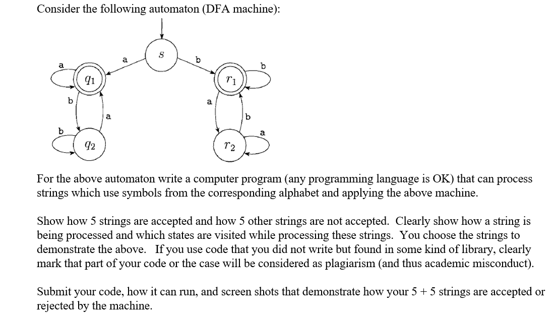 Solved Consider The Following Automaton (DFA Machine): S A B | Chegg.com