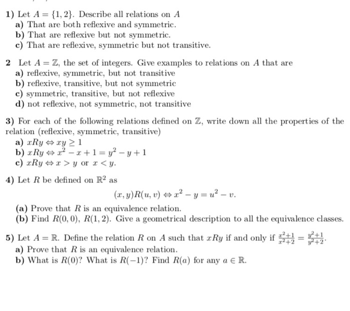 Solved 1) Let A {1.2). Describe all relations on A a) That | Chegg.com