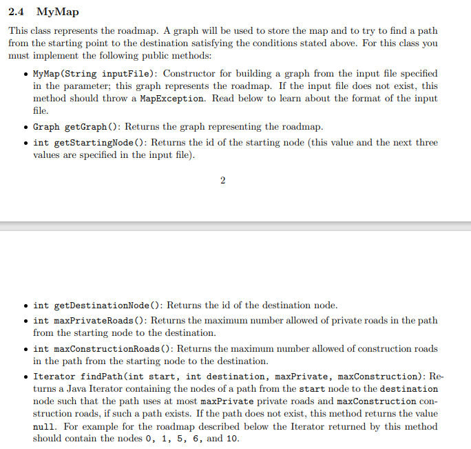 Solved 2.4 МуМар This class represents the roadmap. A graph | Chegg.com