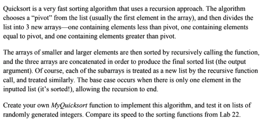 Quicksort is a very fast sorting algorithm that uses | Chegg.com