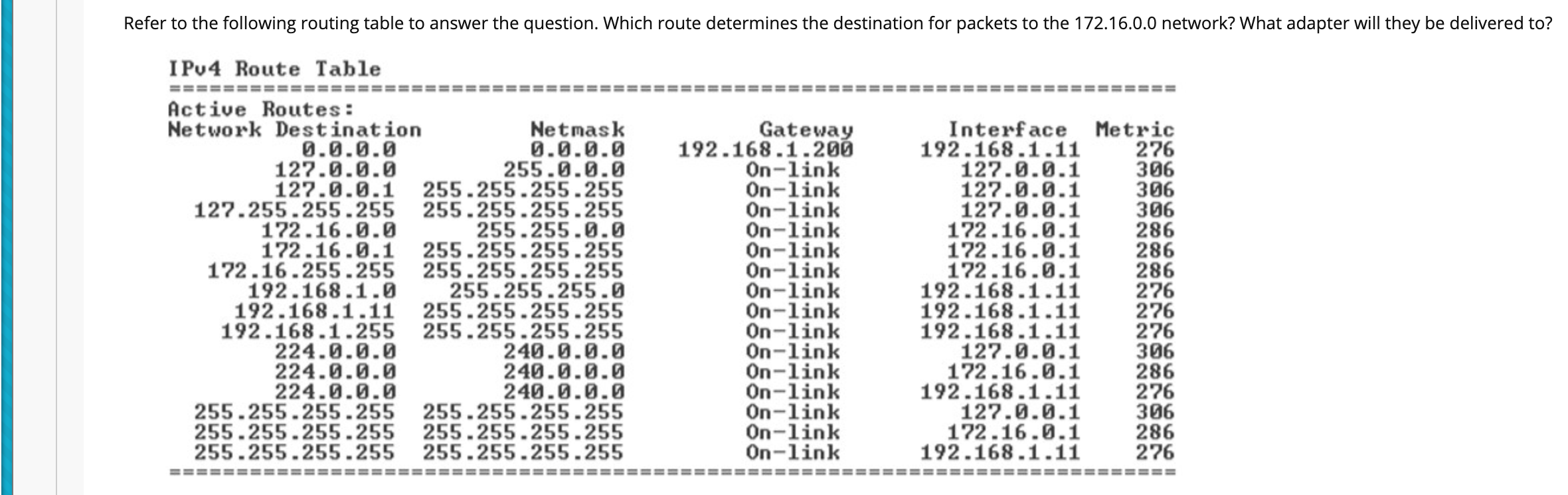 Solved Refer to the following routing table to answer the | Chegg.com