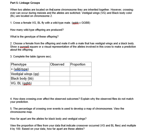 Solved Part 5: Linkage Groups When two alleles are located | Chegg.com