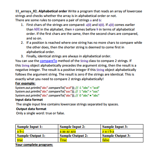 Solved 11_arrays_02. Alphabetical order Write a program that | Chegg.com