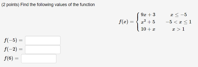 Solved (2 points) Find the following values of the function | Chegg.com