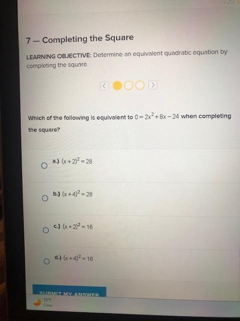 Solved 7-Completing the Square LEARNING OBJECTIVE: Determine | Chegg.com