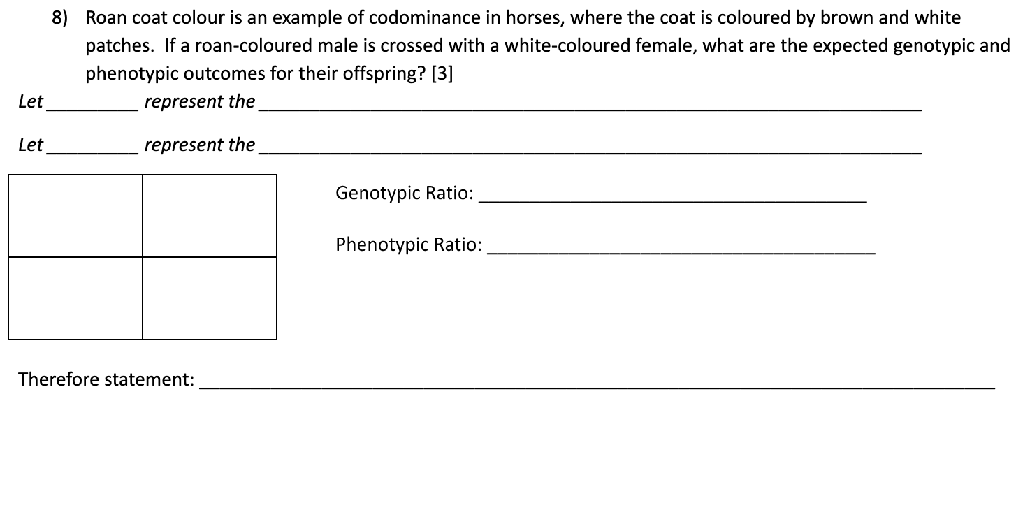 Solved 8) Roan coat colour is an example of codominance in | Chegg.com