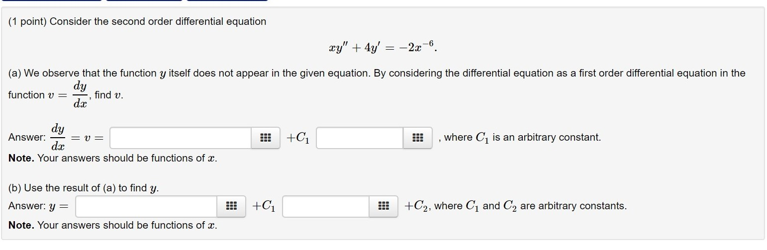 Solved (1 Point) Consider The Second Order Differential | Chegg.com