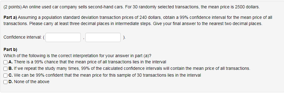 2 Points An Online Used Car Company Sells Chegg Com