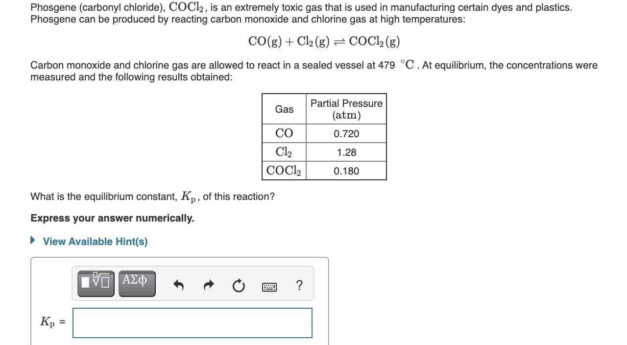 Solved Phosgene Carbonyl Chloride Cocl2 Is An Extremely