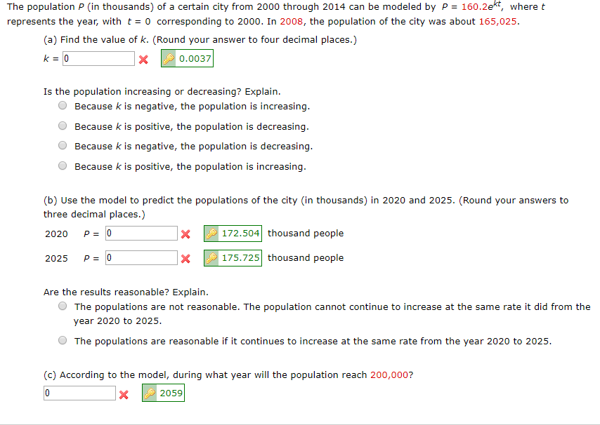Solved The population P (in thousands of a certain city from | Chegg.com