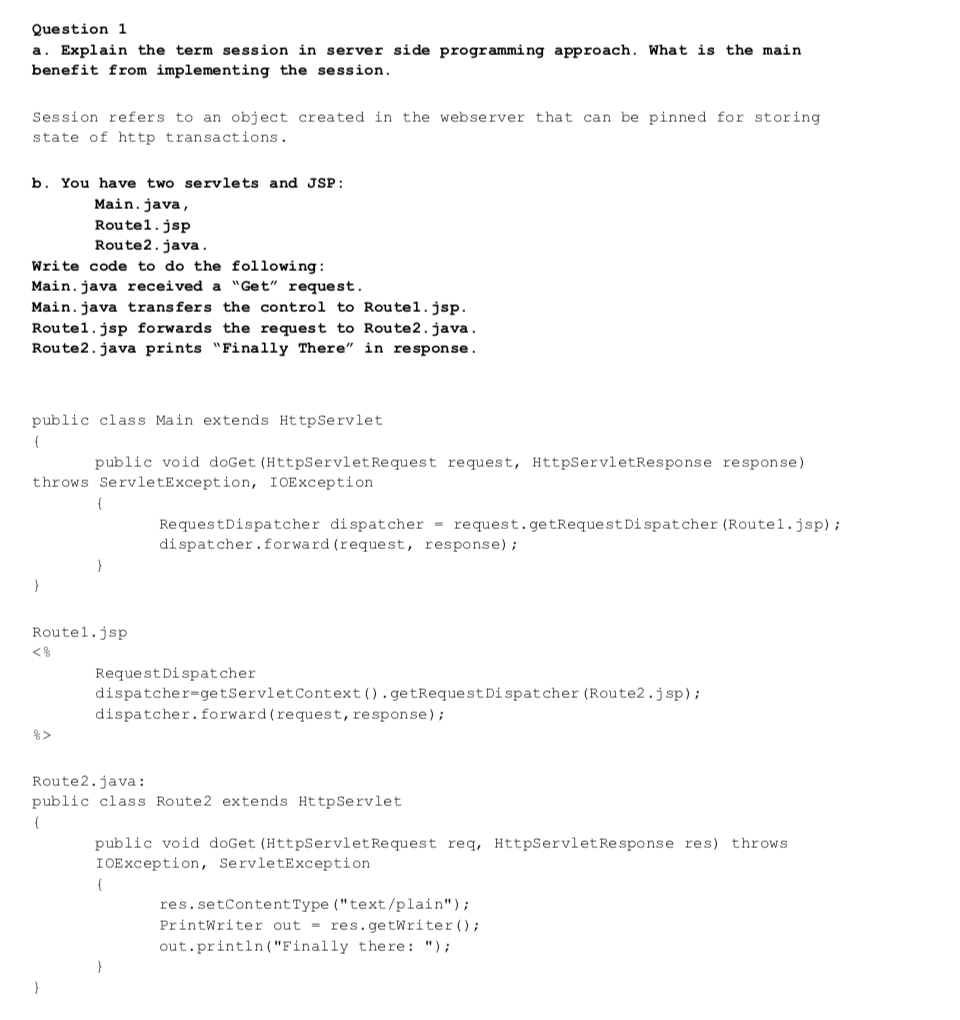 Solved Question 1 a. Explain the term session in server side | Chegg.com