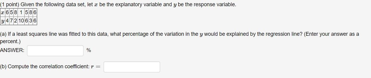 Solved (1 point) Given the following data set, let & be the | Chegg.com