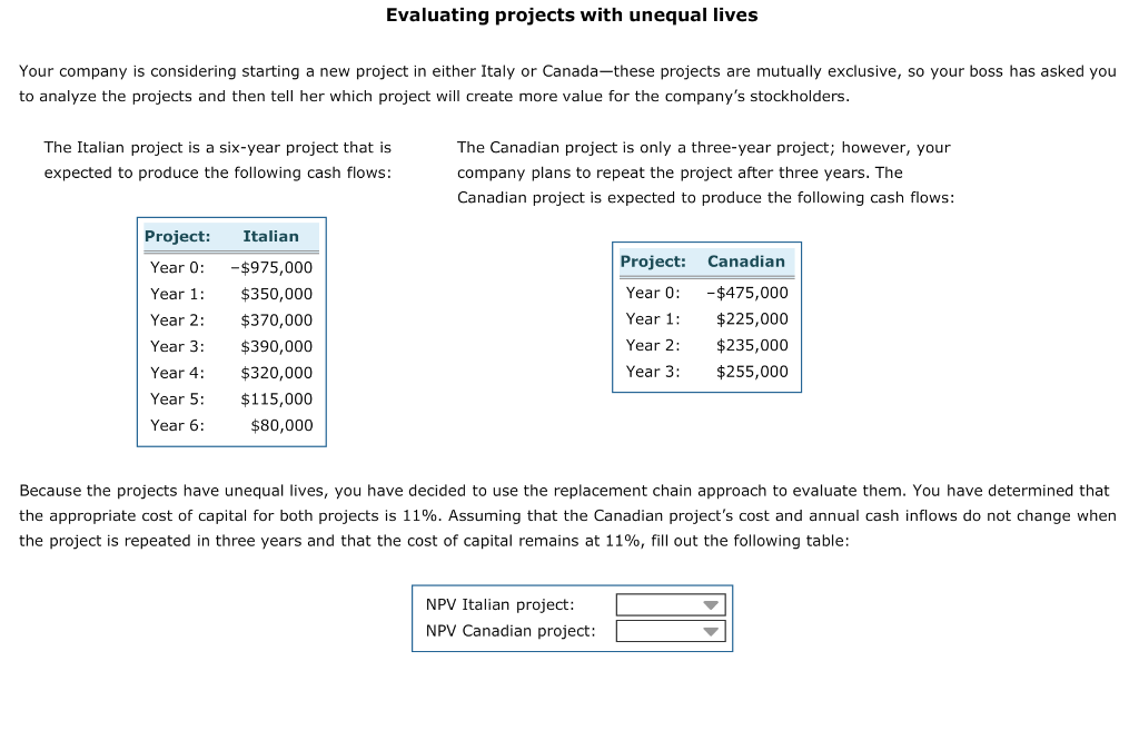 Solved Evaluating projects with unequal lives Your company | Chegg.com