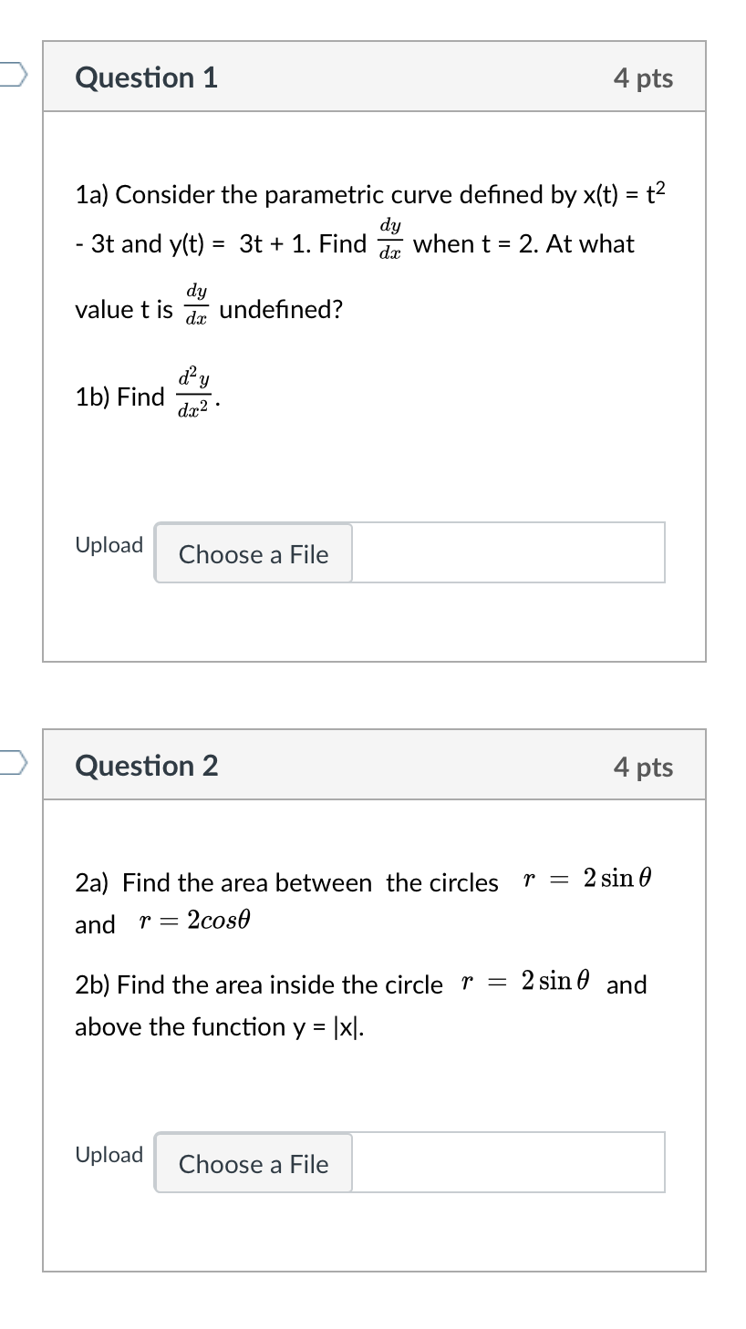Solved Question 1 4 pts 1a) Consider the parametric curve | Chegg.com