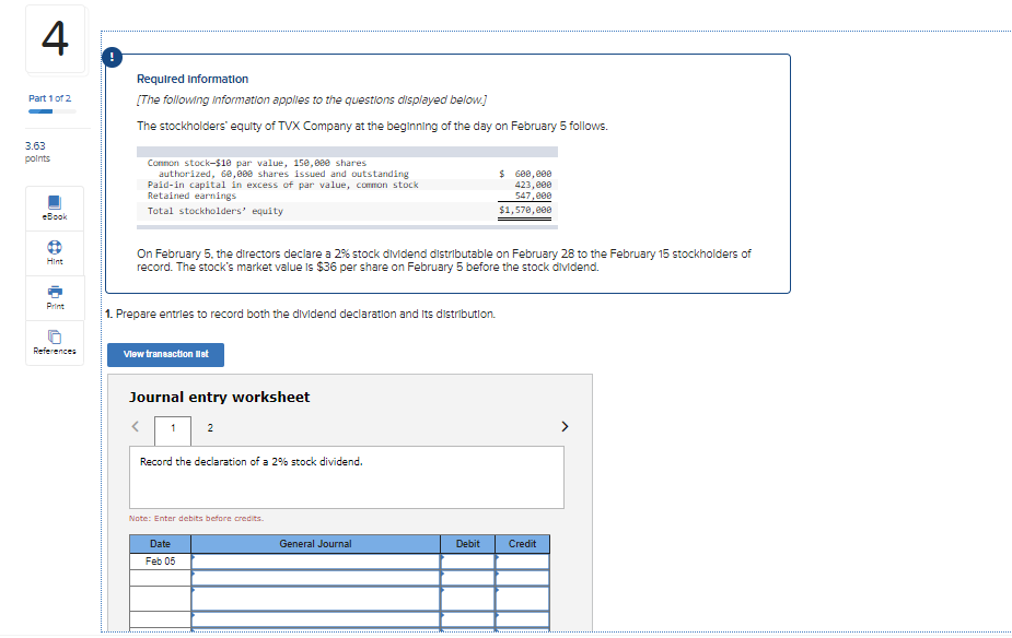 Solved 4 Part 1 of 2 Required Information [The following | Chegg.com