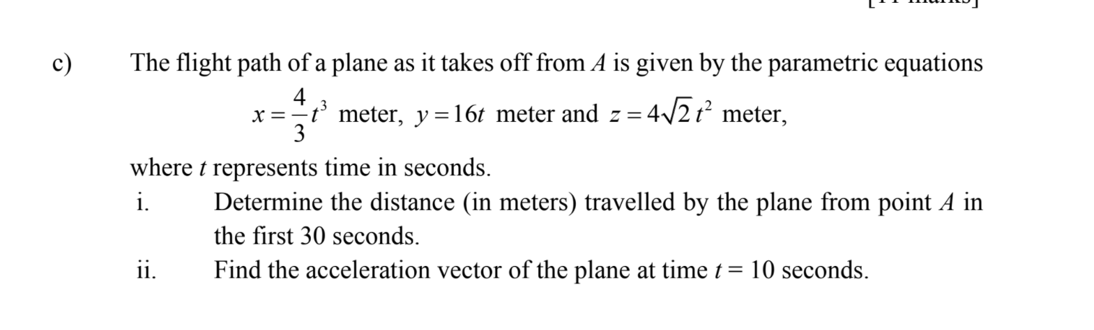 Solved c) The flight path of a plane as it takes off from A | Chegg.com