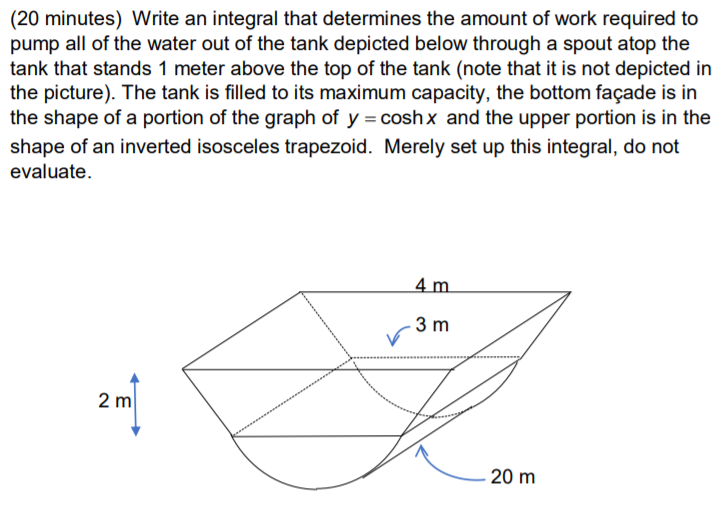 Work Integral Tank Example Problems Solved (20 minutes) Write an integral that determines the | Chegg.com