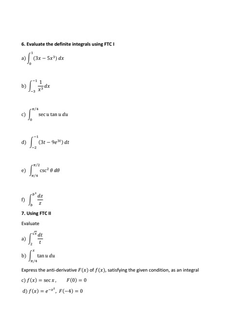 Ftci Math Solved 6. Evaluate the definite integrals using FTCI a) (3x | Chegg.com