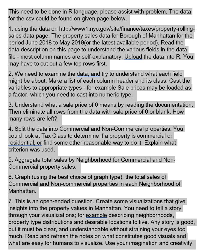 This need to be done in R language, please assist with problem. The data for the csv could be found on given page below. 1. u