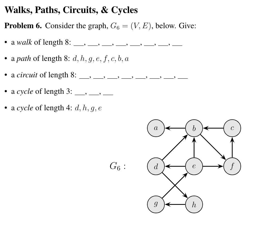 Solved Walks, Paths, Circuits, & Cycles Problem 6. Consider | Chegg.com