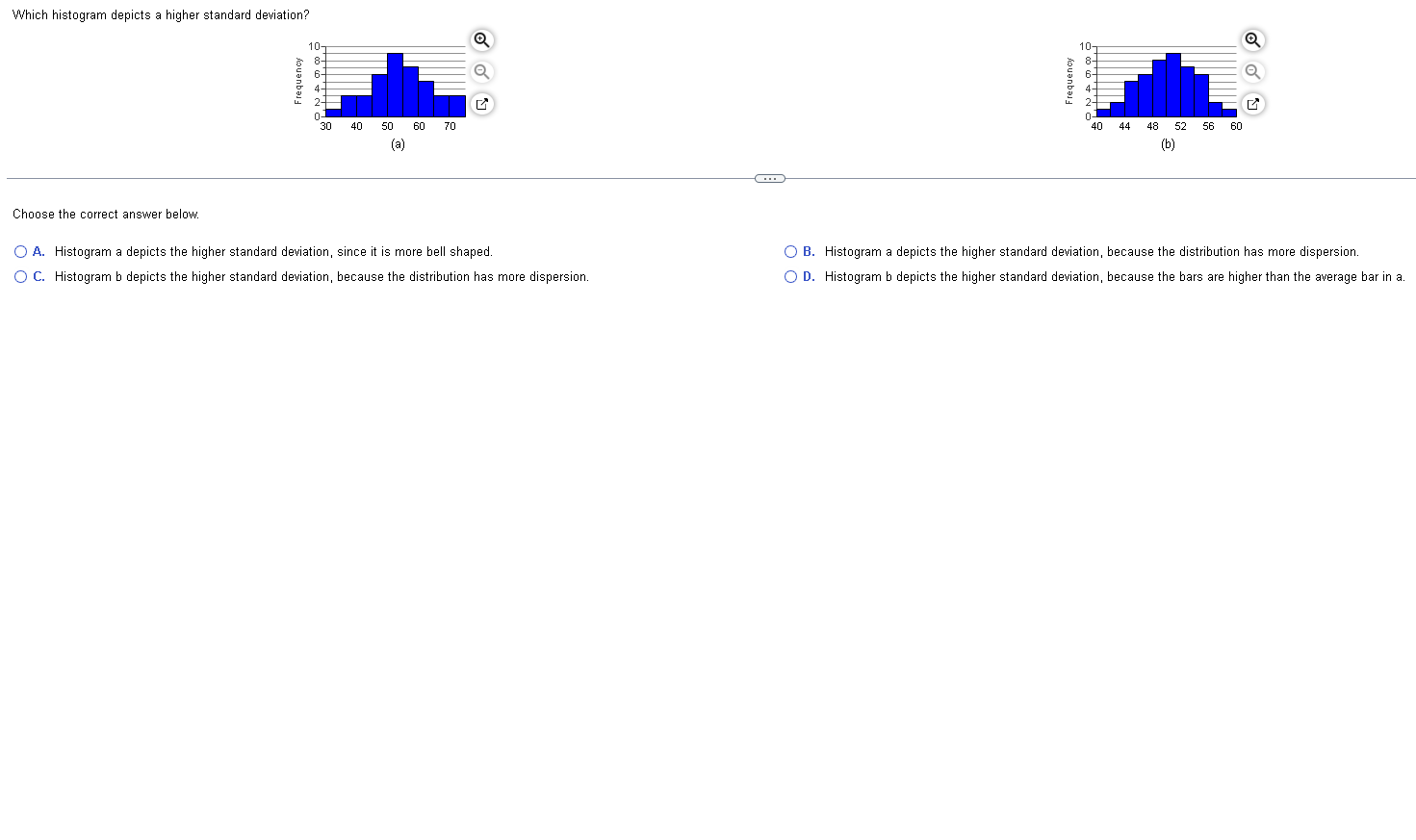 Solved Which histogram depicts a higher standard deviation?