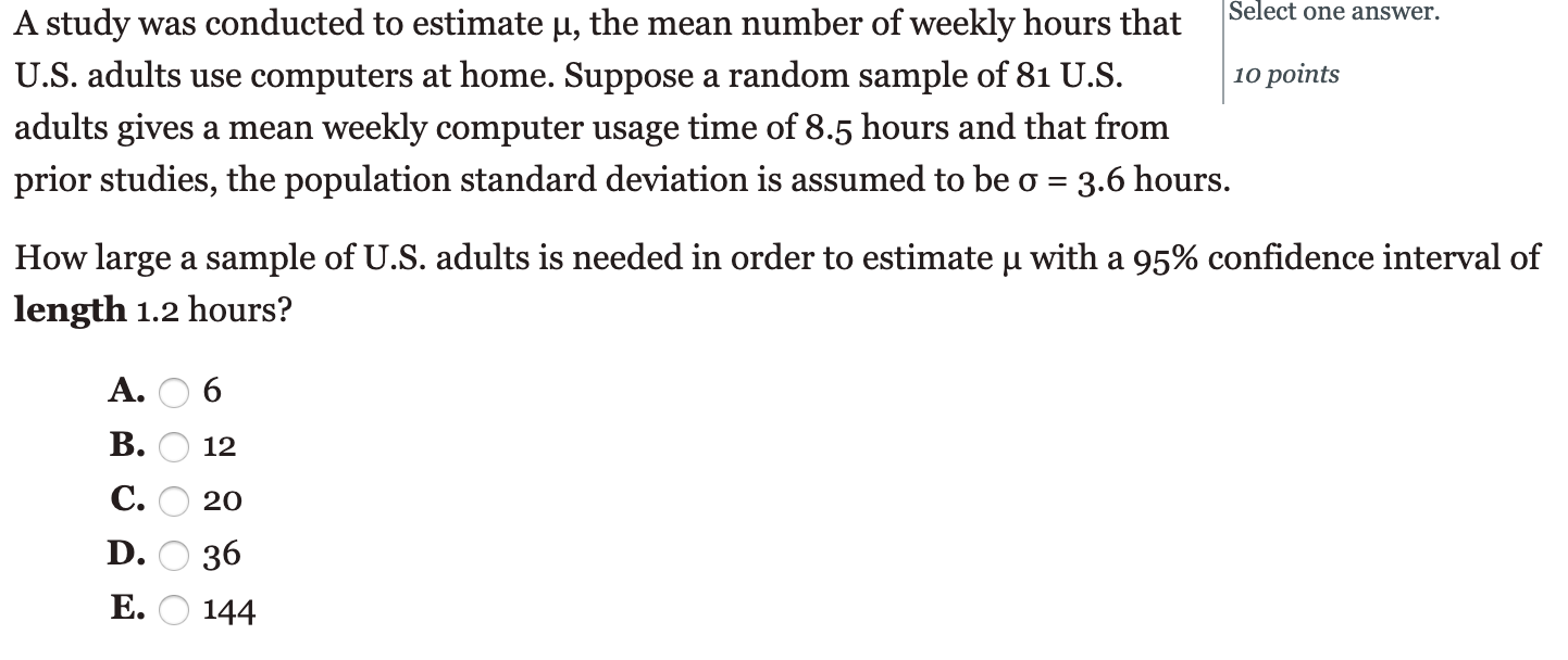 Solved A study was conducted to estimate u, the mean number | Chegg.com