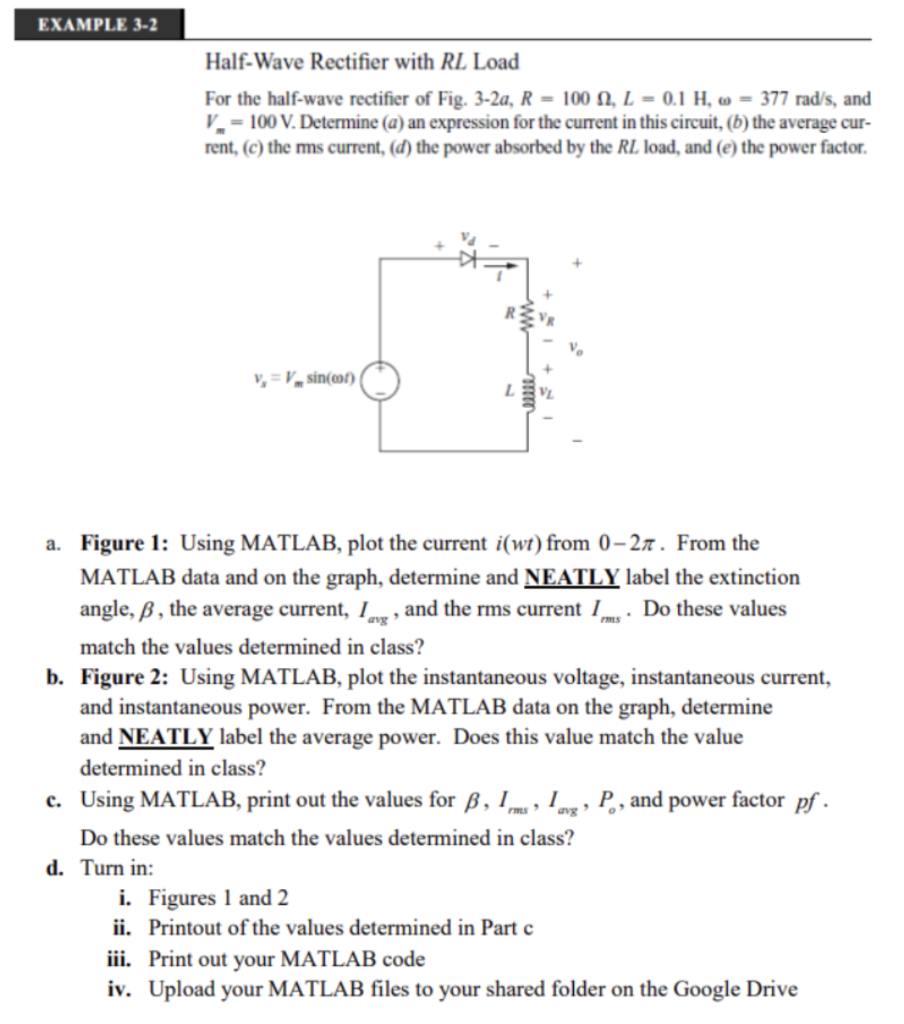 Solved Half-Wave Rectifier With RL Load For The Half-wave | Chegg.com