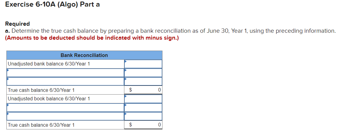 Solved Exercise 6-10A (Algo) Adjusting the cash account LO | Chegg.com