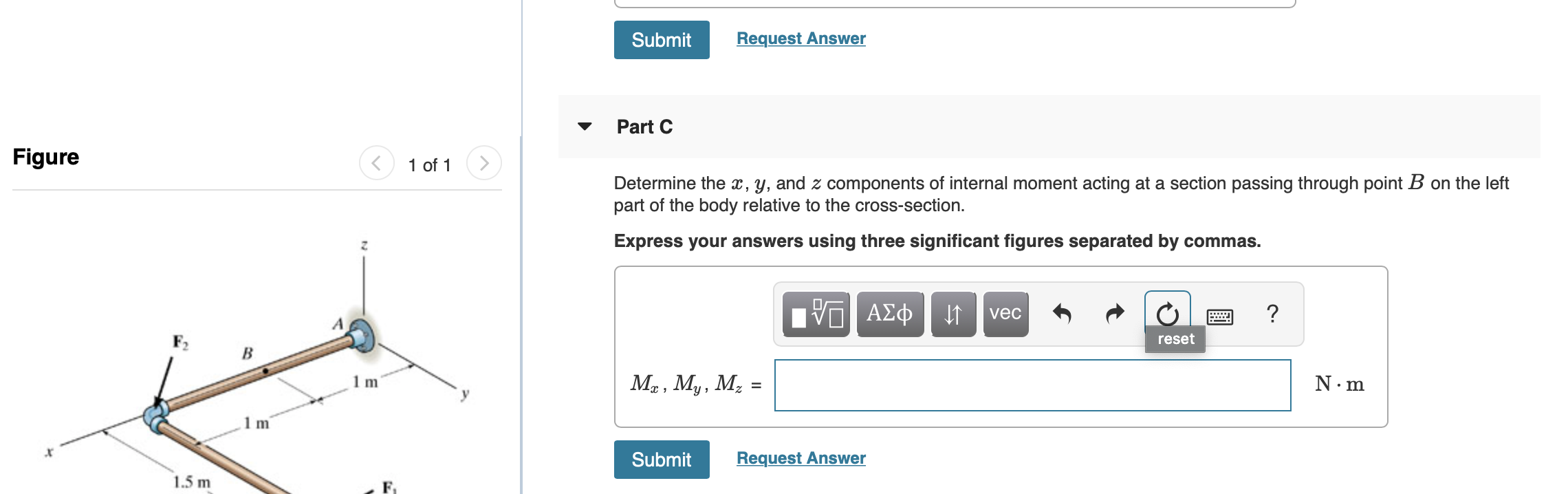 Solved Submit Request Answer Part C Figure 1 of 1 Determine | Chegg.com