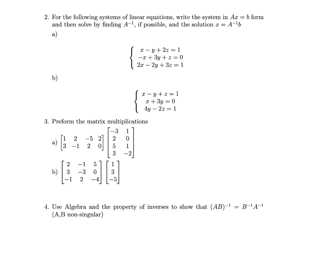 Solved 2. For The Following Systems Of Linear Equations, | Chegg.com