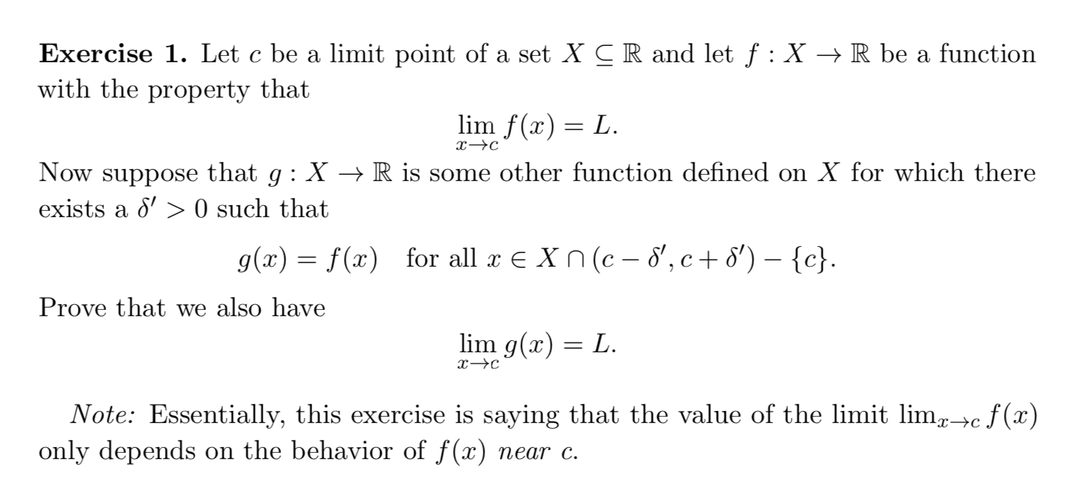 Solved X C Exercise 1 Let C Be A Limit Point Of A Set X Chegg Com