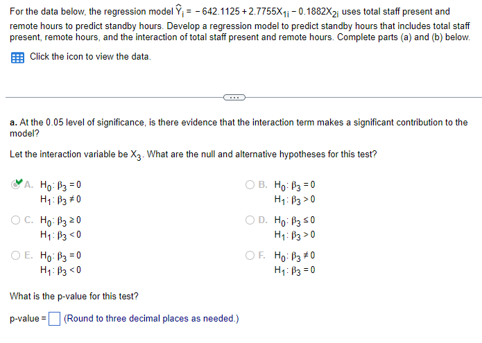 Solved For The Data Below, The Regression Model | Chegg.com