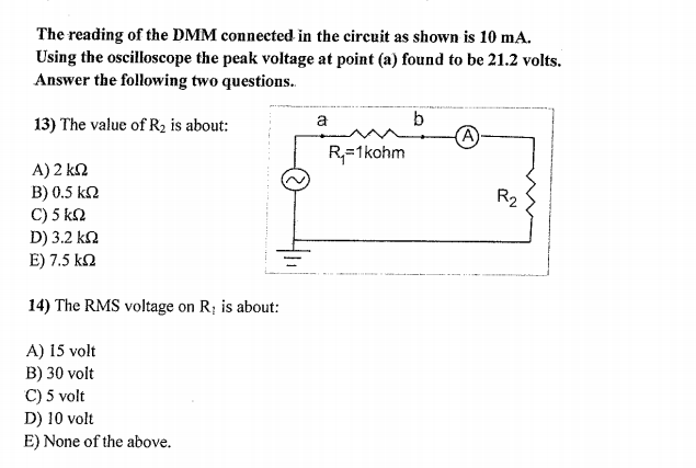 Solved a The reading of the DMM connected in the circuit as | Chegg.com