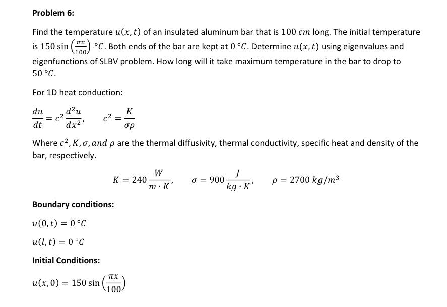 Find the temperature u(x,t) of an insulated aluminum | Chegg.com