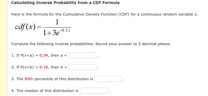 Solved Calculating Inverse Probability from a CDF Formula | Chegg.com