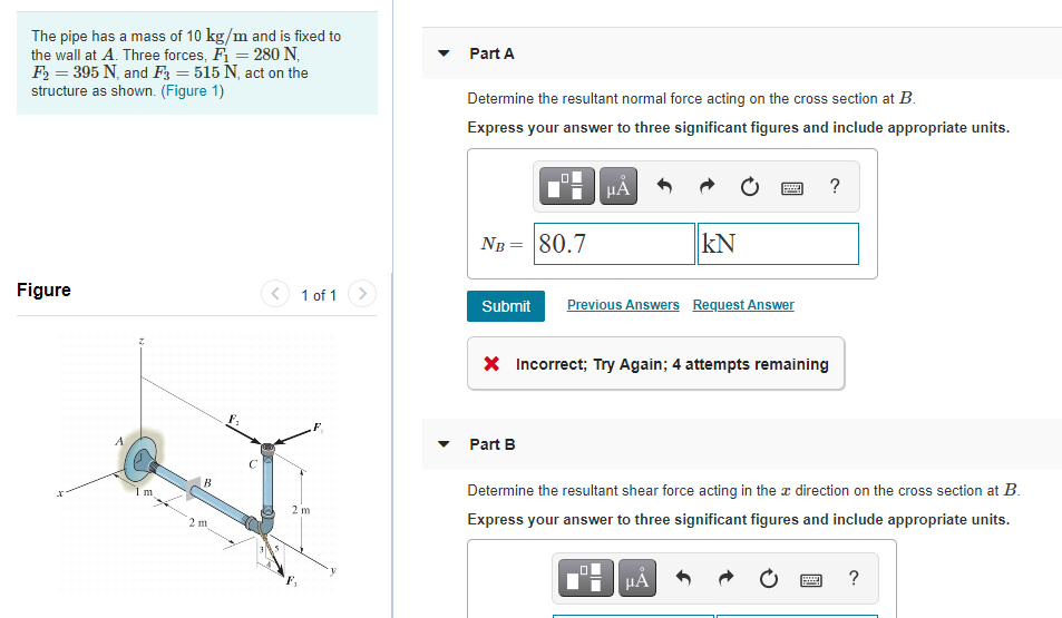 Solved The pipe has a mass of 10 kg/m and is fixed to the | Chegg.com